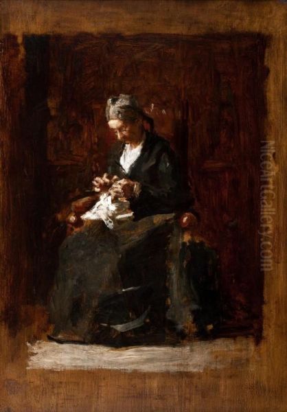 Old Lady Sewing Oil Painting by Thomas Cowperthwait Eakins