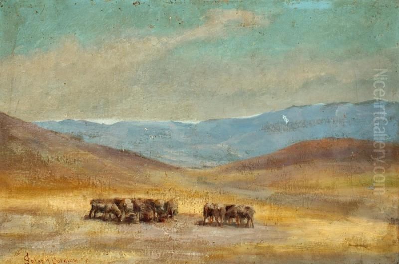 Sheep Near Madam Modjeska's Forest of Arden Oil Painting by Solon Borglum