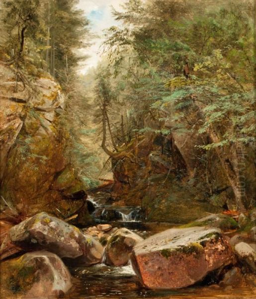 Stream in Rocky Gorge Oil Painting by Aaron Draper Shattuck
