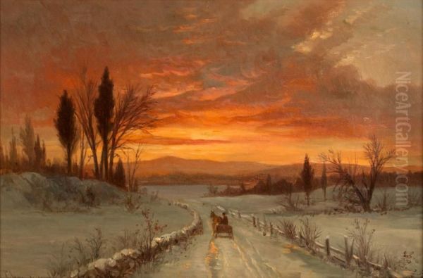 Winter Sunset Oil Painting by Benjamin Champney