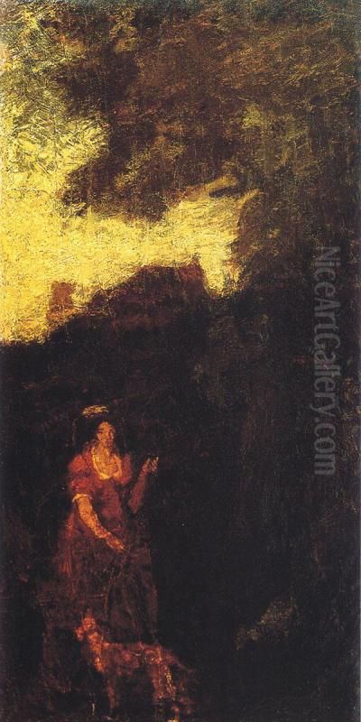 Woman and Staghound (Geraldine) Oil Painting by Albert Pinkham Ryder
