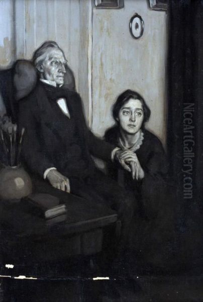 Woman Holding the Hand of a Seated Man Oil Painting by Walter Appleton Clark