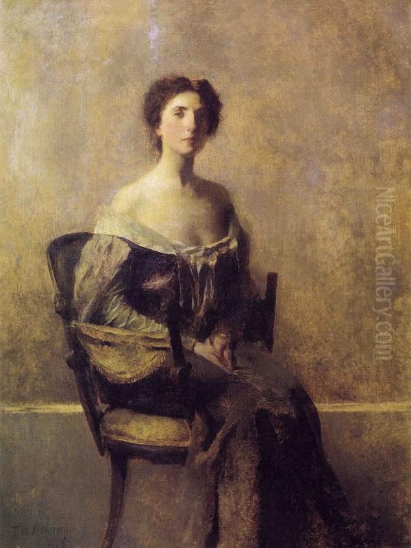 Woman in Purple and Green Oil Painting by Thomas Dewing