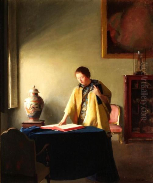 Woman with Book Oil Painting by William McGregor Paxton