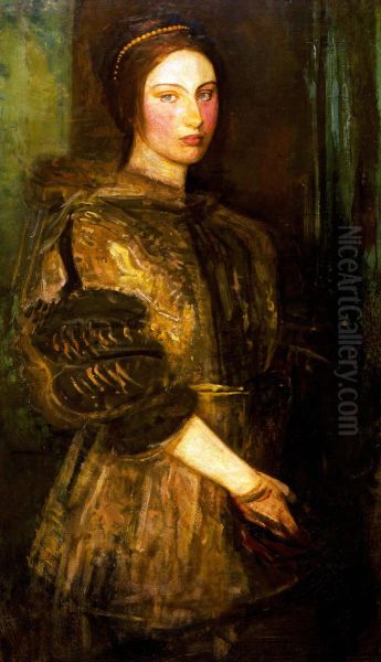 Young Woman in Fur Coat Oil Painting by Abbott Handerson Thayer