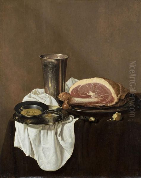 Still Life with Ham Oil Painting by Jan Jansz Den Uyl