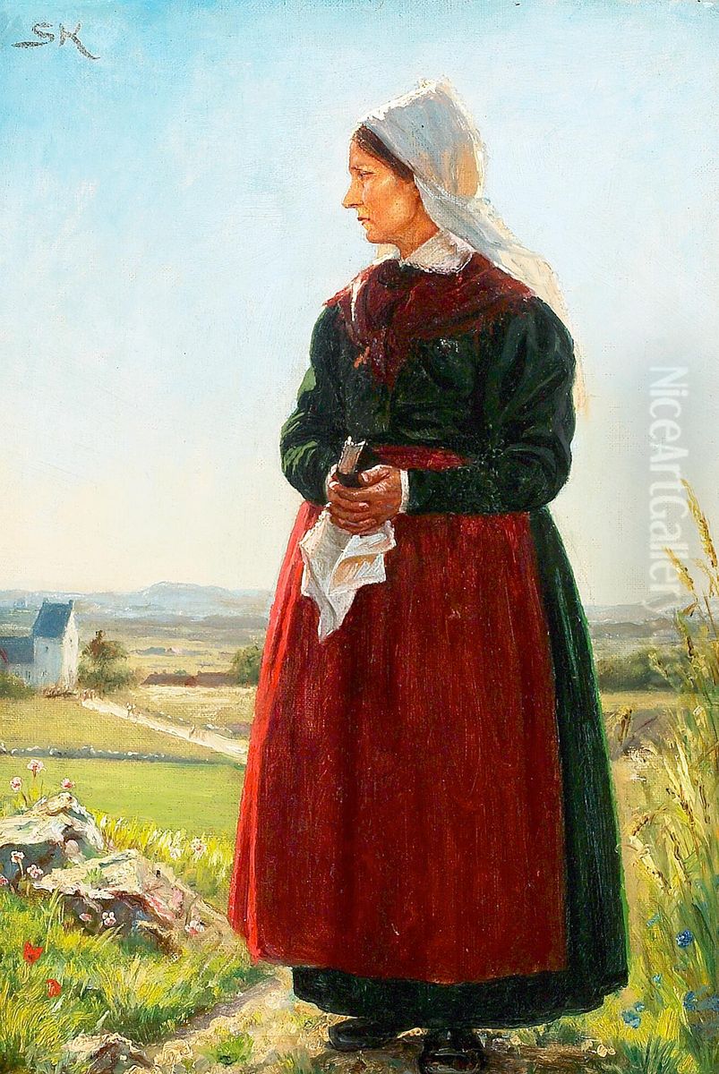 A fiskerman's wife dressed for church. Arildsleje, Sweden. Oil Painting by Peder Severin Kroyer