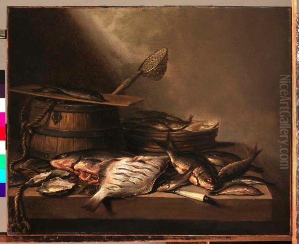 Zatisi s rybami a rybarskymi potrebami Oil Painting by Pieter Claesz