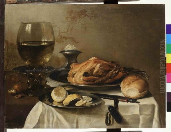Zatisi s pecenym bazantem Oil Painting by Pieter Claesz