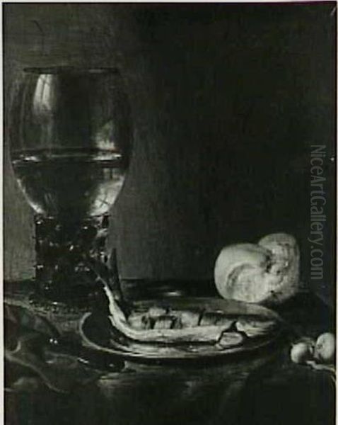 Stilleven met bokking, roemer en brood Oil Painting by Pieter Claesz