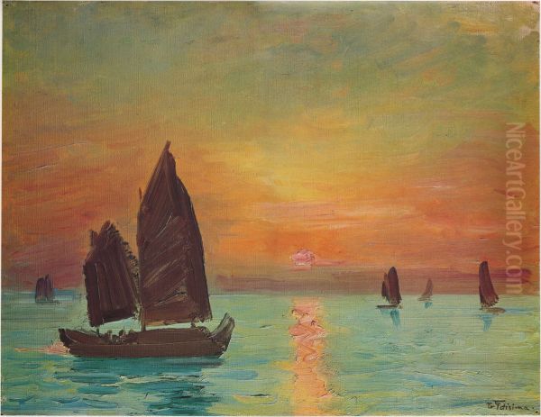 Sunrise (Sunrise in Taiwan) Oil Painting by Fujishima Takeji