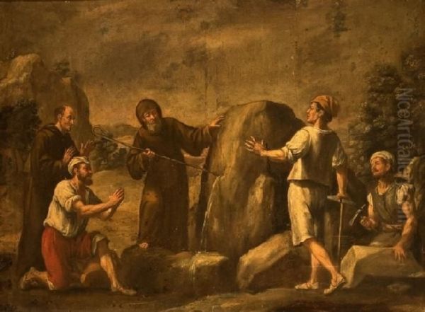 Fuente milagrosa en el convento de Paula Oil Painting by Lucas De Valdes