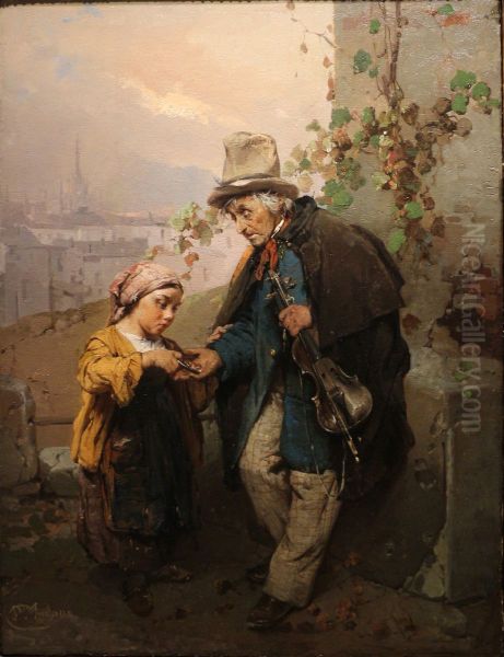 The busker Oil Painting by Domenico Induno