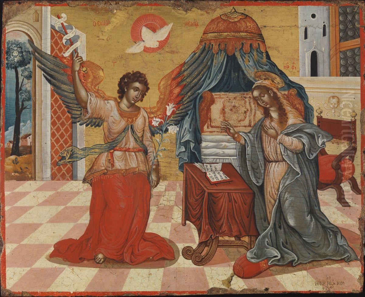 Evangelismos Tis Theotokou Oil Painting by Elias Moskos