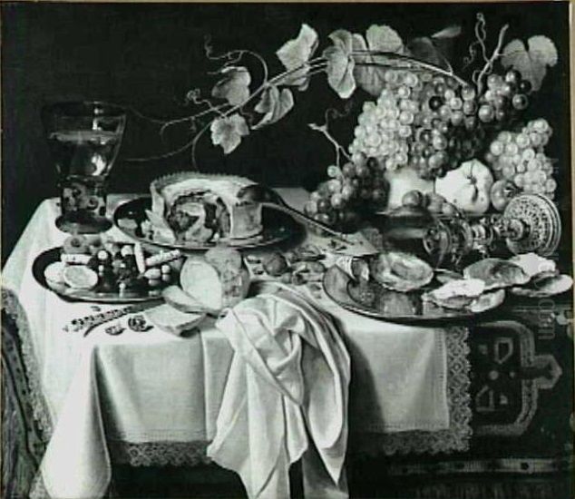 Still life of a laid table with rummer, pie, and fruit Oil Painting by Pieter Claesz