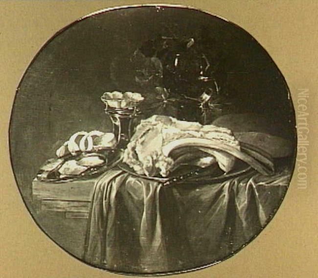 Stilleven met stuk vlees, zoutvat en roemer Oil Painting by Jasper Geeraards
