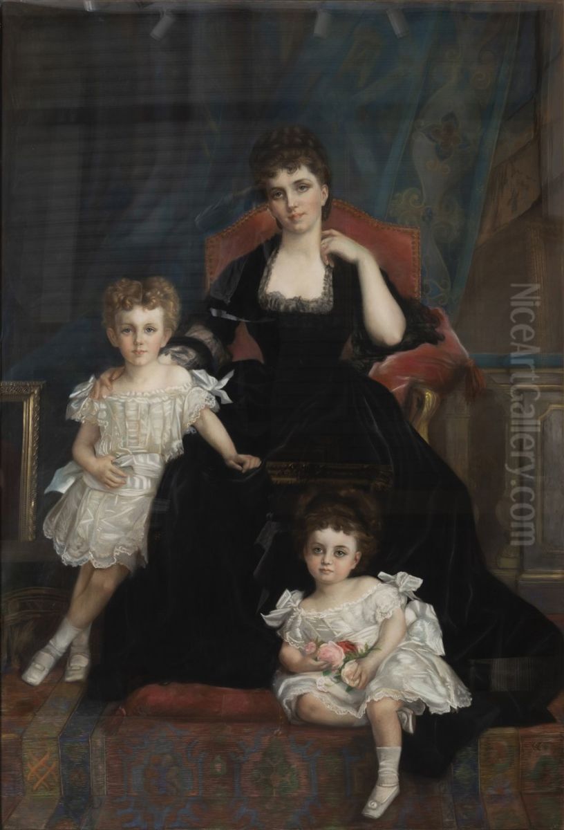 Portrait of the Duchess of Luynes and her children Oil Painting by Alexandre Cabanel