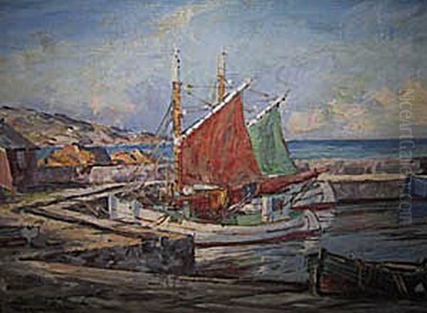 Harbour view from Sandvig, Bornholm, Denmark. Oil Painting by Mogens Ege