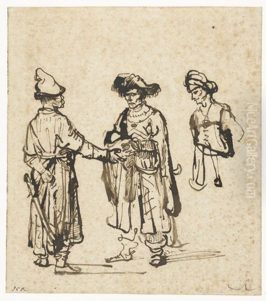 Drie Oosterlingen in gesprek Oil Painting by Rembrandt