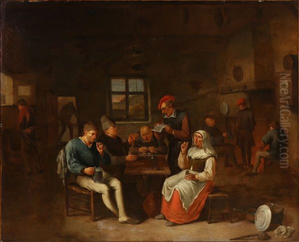 Tavern scene with peasants Oil Painting by Egbert Van Heemskerck