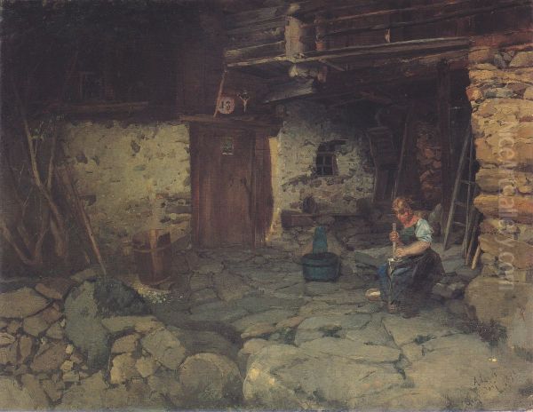 Farm in Grafendorf Oil Painting by Albin Egger-Lienz