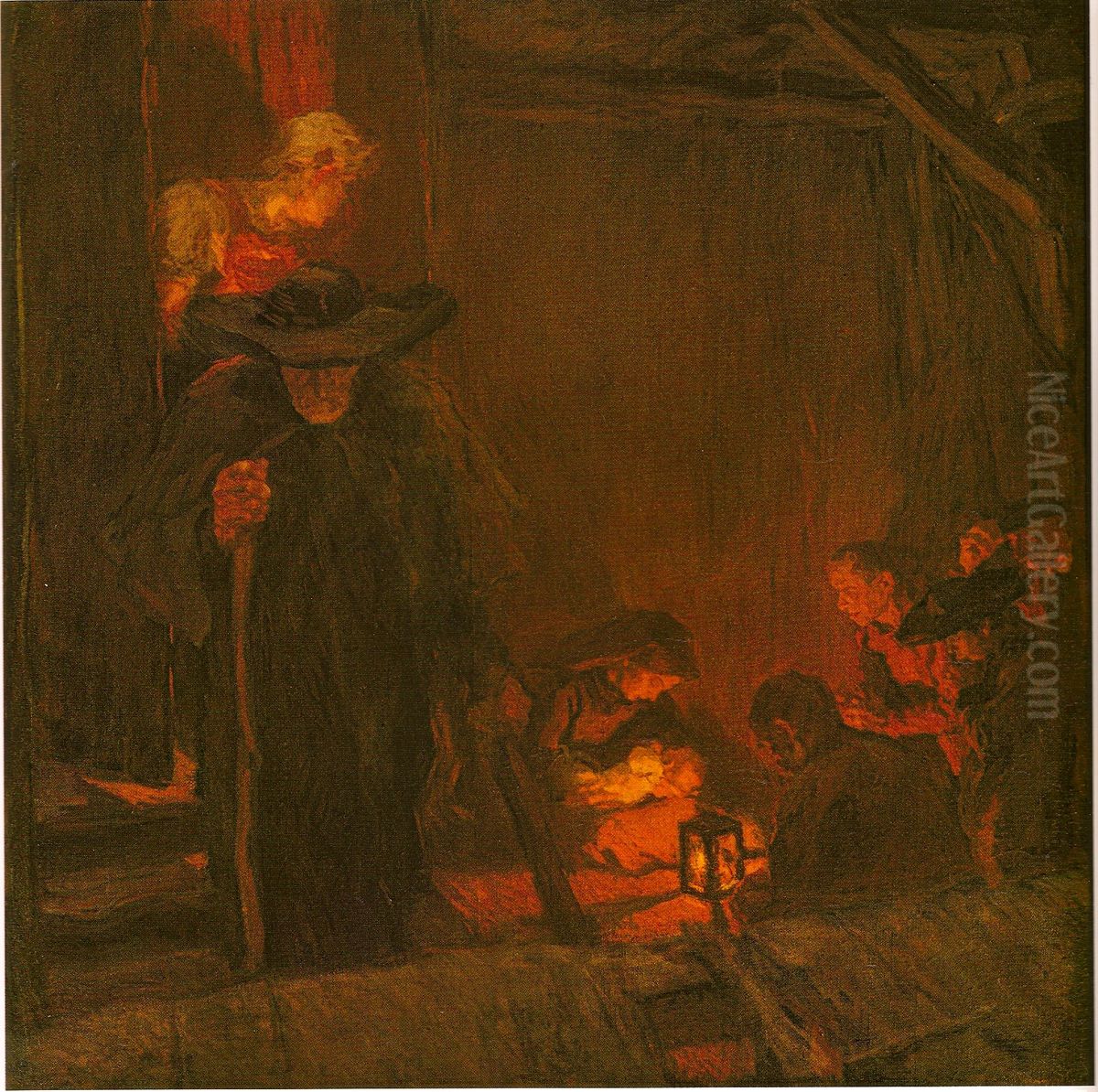 Holy night Oil Painting by Albin Egger-Lienz