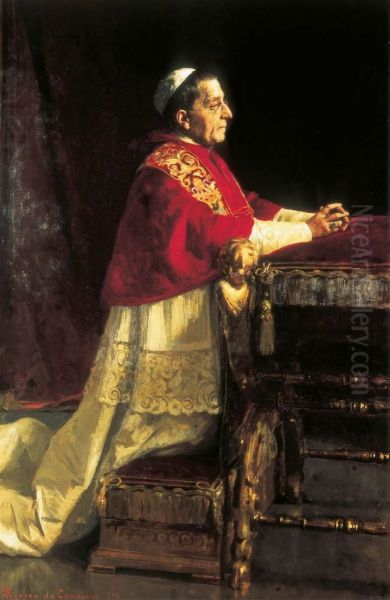 Ritratto di Benedetto XV orante al faldistorio Oil Painting by Giacomo Grosso