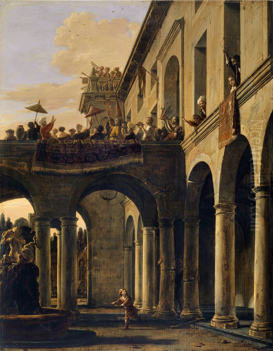 Samson destroying the Temple of Dagon Oil Painting by Salomon de Bray