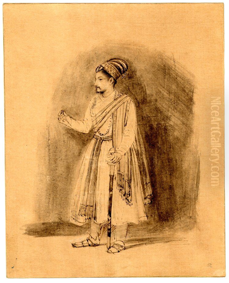 A Deccani Nobleman standing Oil Painting by Rembrandt