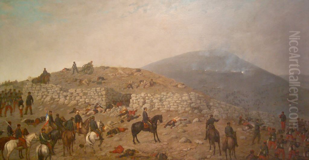 Carga de granaderos en la batalla de Chorrillos Oil Painting by Juan Mochi