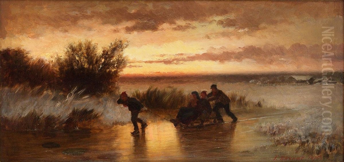 Winter landscape with folk life Oil Painting by Jahn Ekenaes