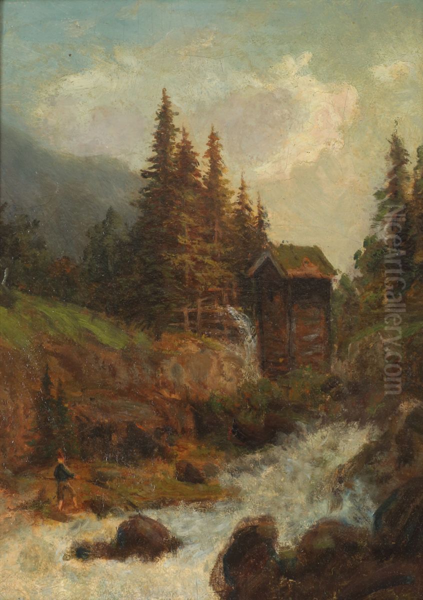 Creek with mill Oil Painting by Jahn Ekenaes