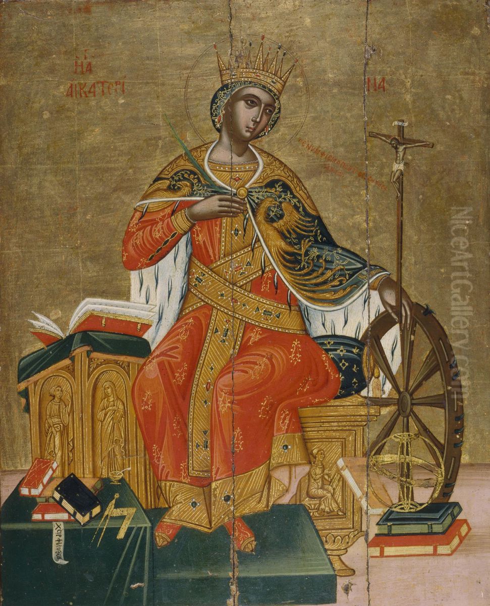 Catherine of Alexandria Oil Painting by Philotheos Skoufos