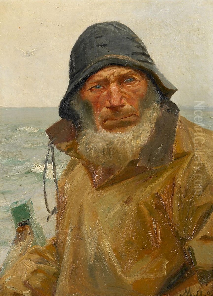 A fisherman in his boat. Oil Painting by Michael Peter Ancher