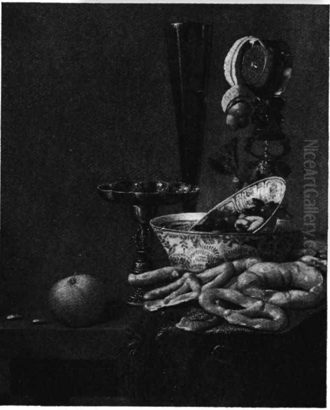 Still life of roemer, porcelain and other tableware Oil Painting by Carstian Luyckx