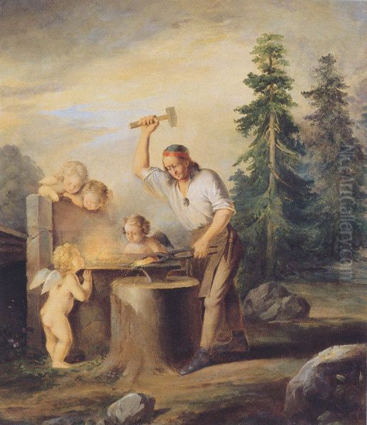 Ilmarinen Forges the Sampo Oil Painting by Berndt Godenhjelm