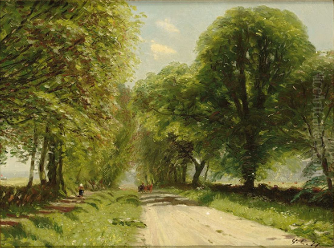 Krogerup Alle on a sunny day. Oil Painting by Godfred B.W. Christensen