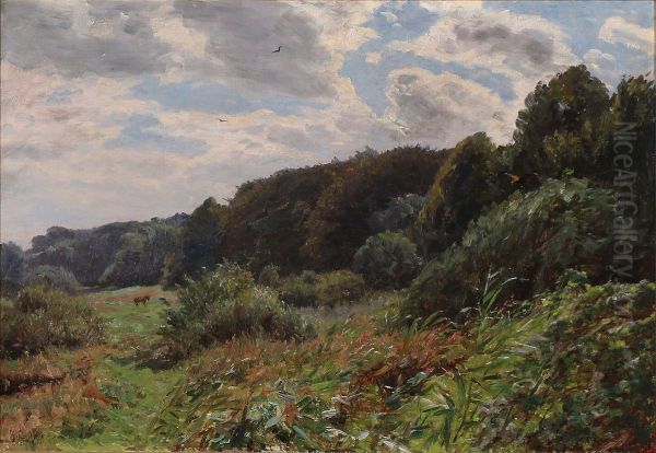 Clouds drifting over a landscape Oil Painting by Godfred Christensen