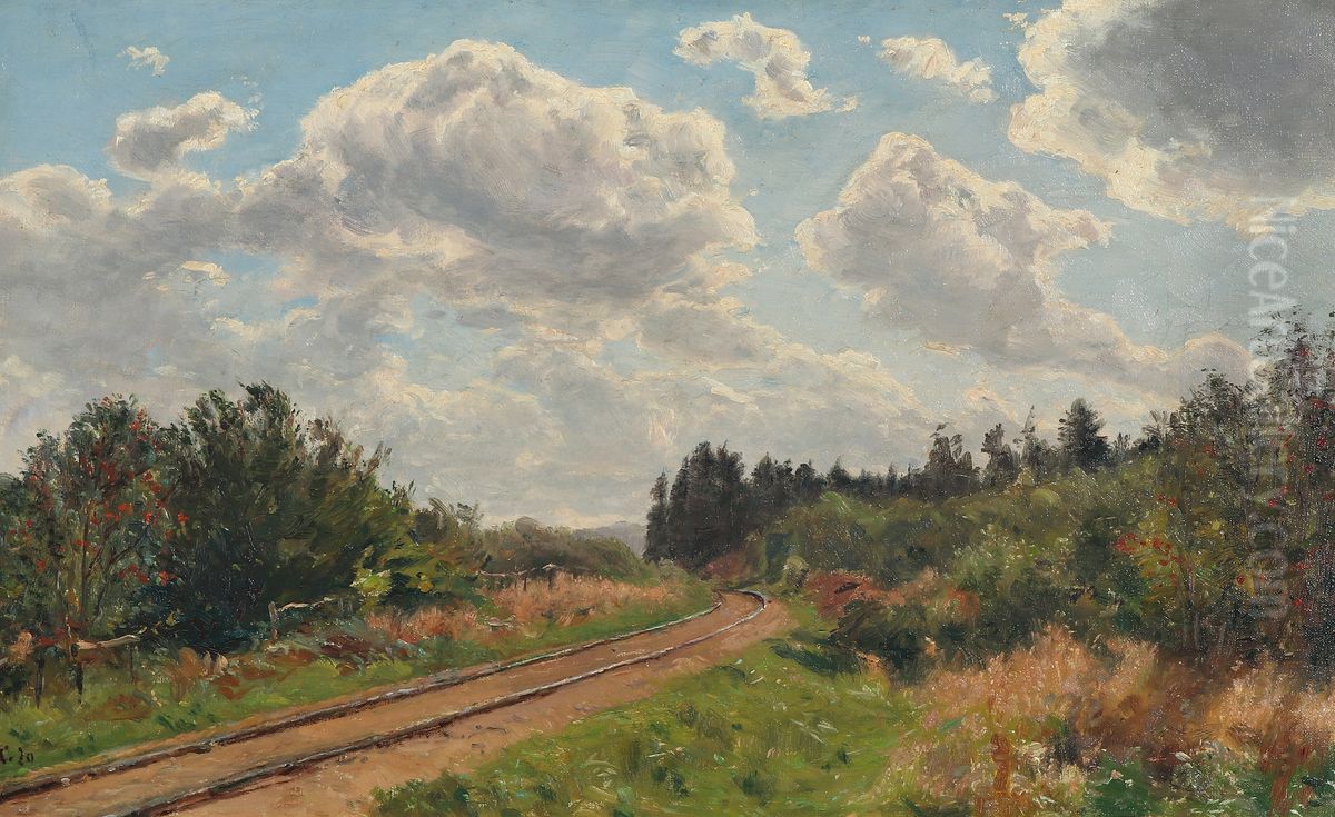 From the Gribskov railway. Oil Painting by Godfred B.W. Christensen