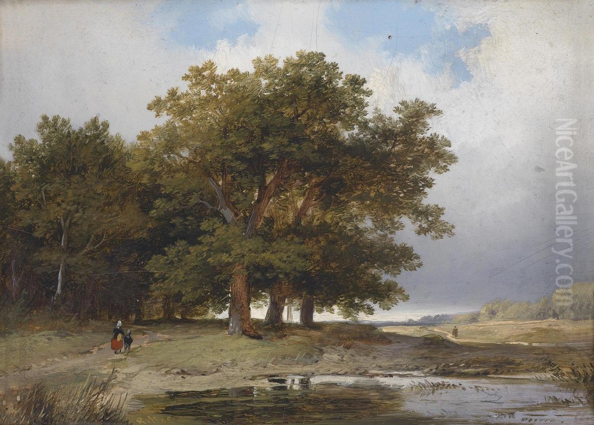 Landscape in summer with decorative figures Oil Painting by Remigius Adrianus Haanen