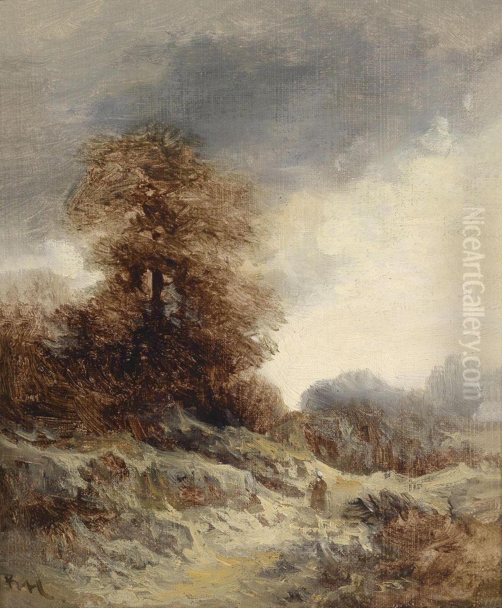 Autumn landscape with decorative figures Oil Painting by Remigius Adrianus Haanen