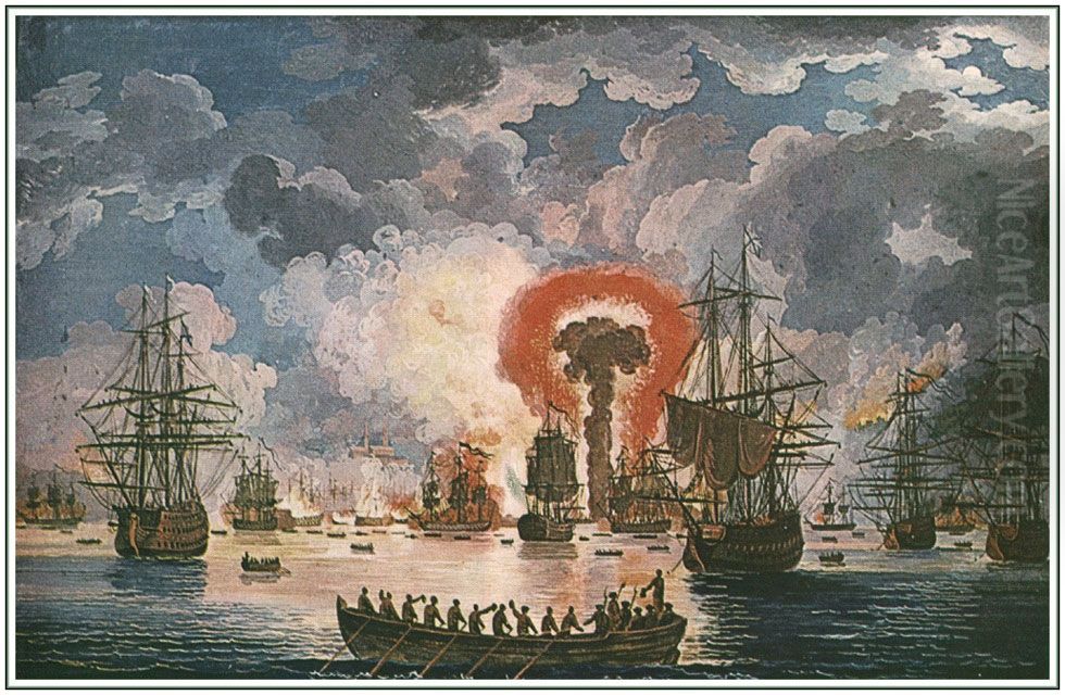Sea Battle Episode Oil Painting by Jacob Philipp Hackert