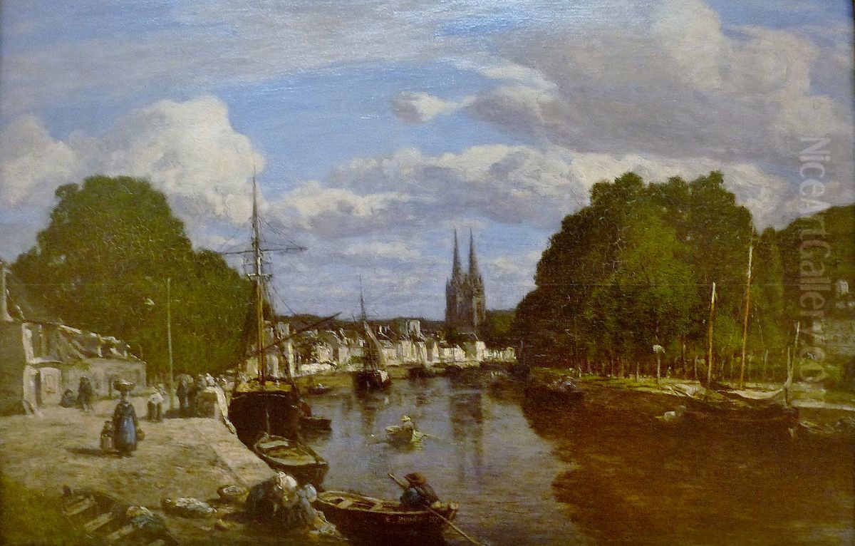 Vue du port de Quimper, prise de l'aval Oil Painting by Eugene Louis Boudin Vue du port de Quimper, prise de l'aval Oil Painting by Eugene Louis Boudin