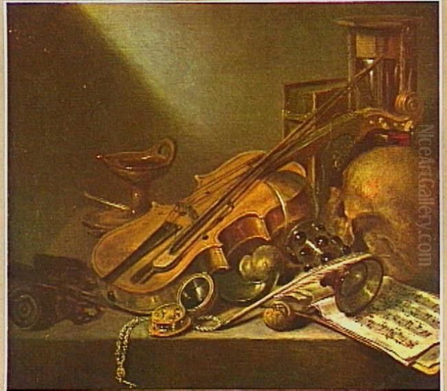 Still life vanitas with musical instruments and skull Oil Painting by Pieter Claesz