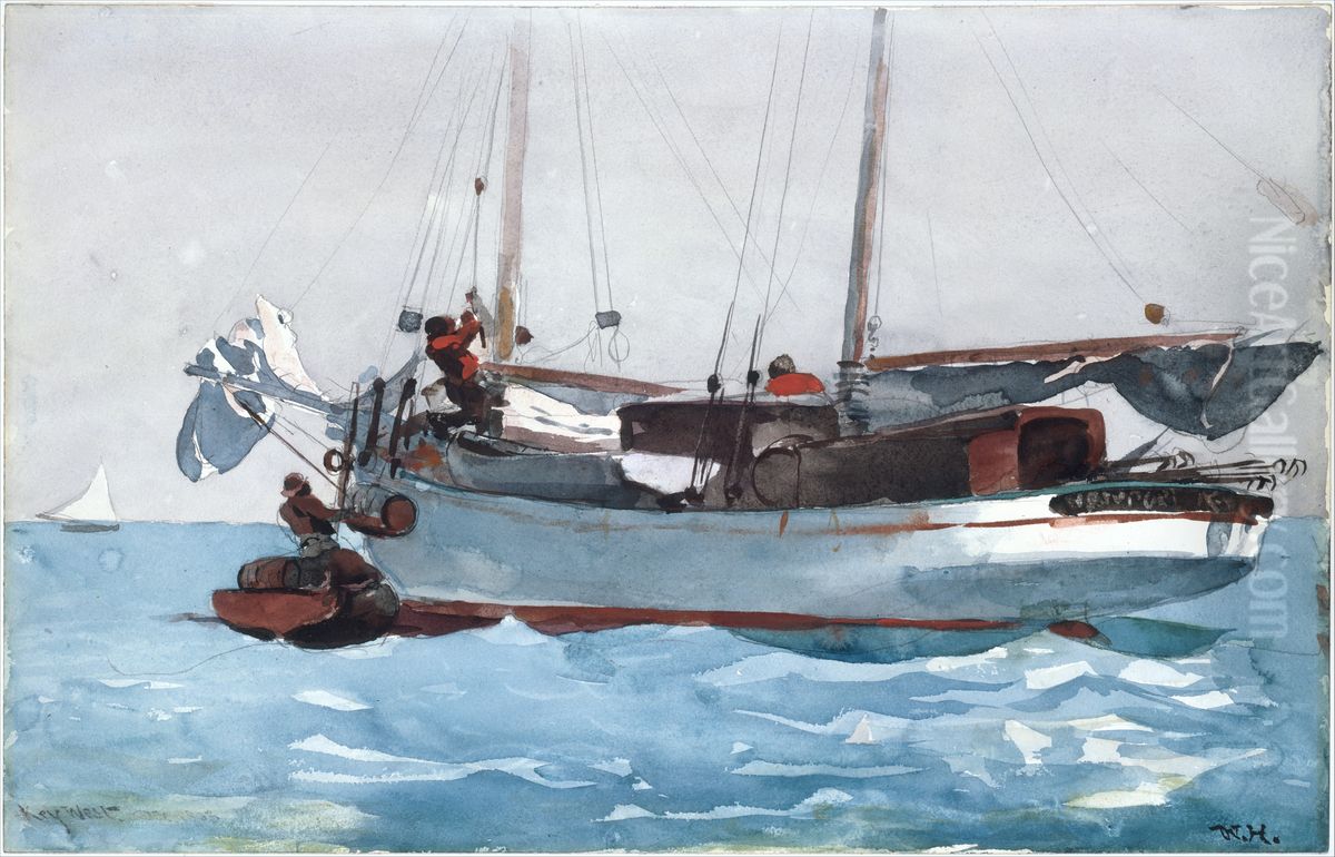 Taking on Wet Provisions (Schooner Marked Newport, K. W.) Oil Painting by Winslow Homer