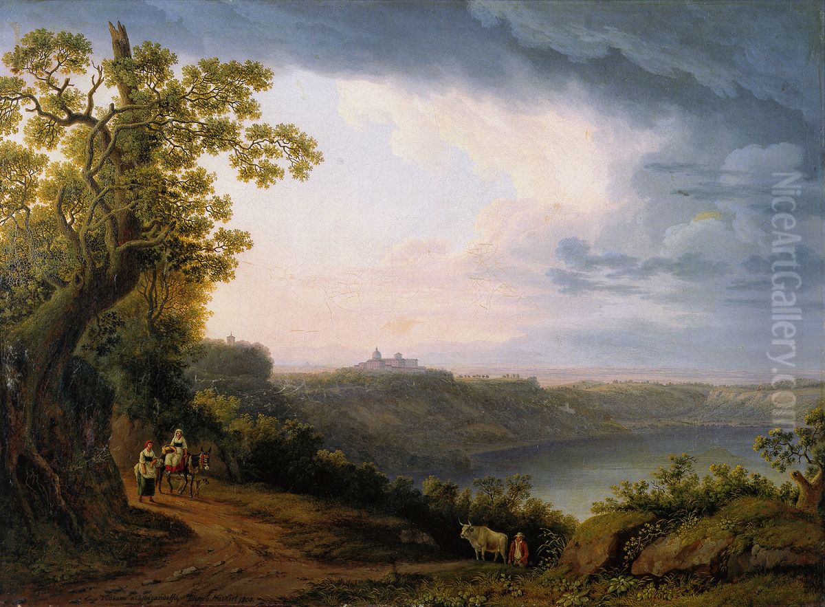 View of Lake Albano with Castel Gandolfo Oil Painting by Jacob Philipp Hackert View of Lake Albano with Castel Gandolfo Oil Painting by Jacob Philipp Hackert