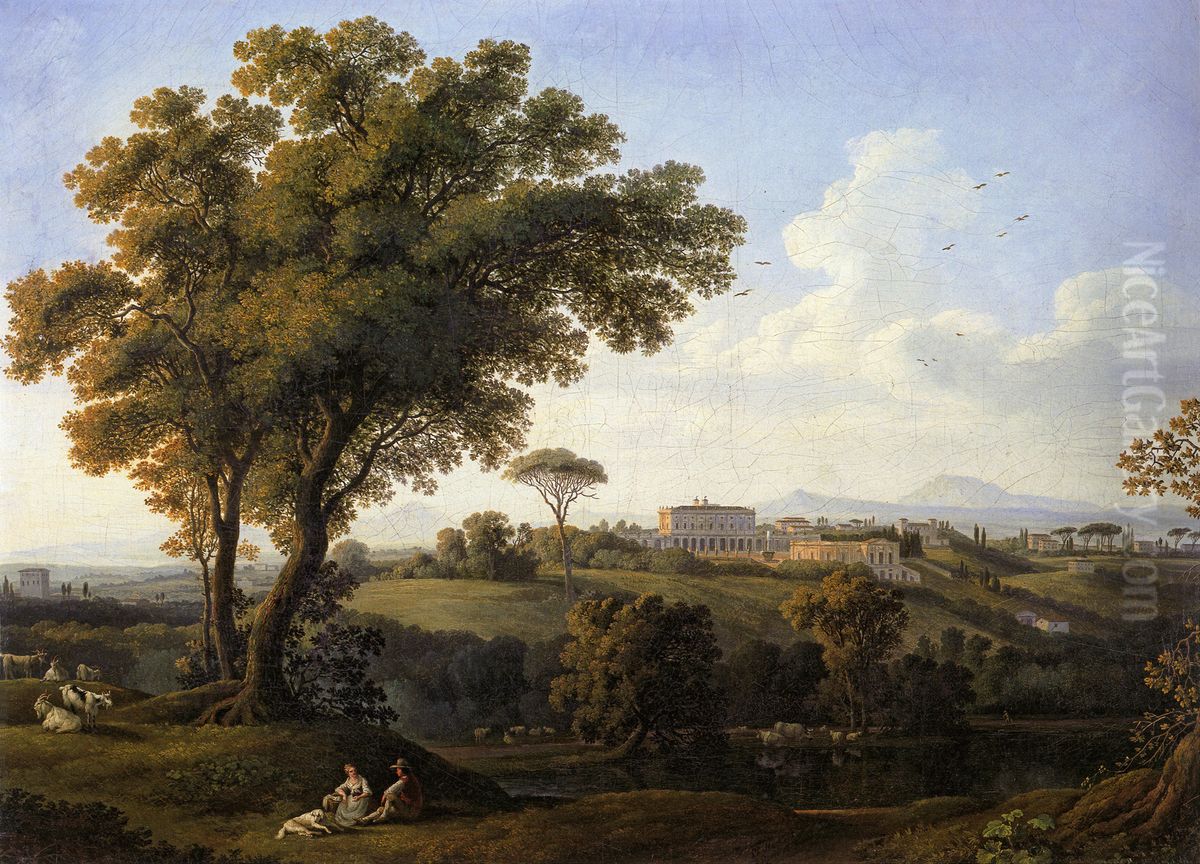 Original titleBlick auf die Villa Albani in Rom Oil Painting by Jacob Philipp Hackert
