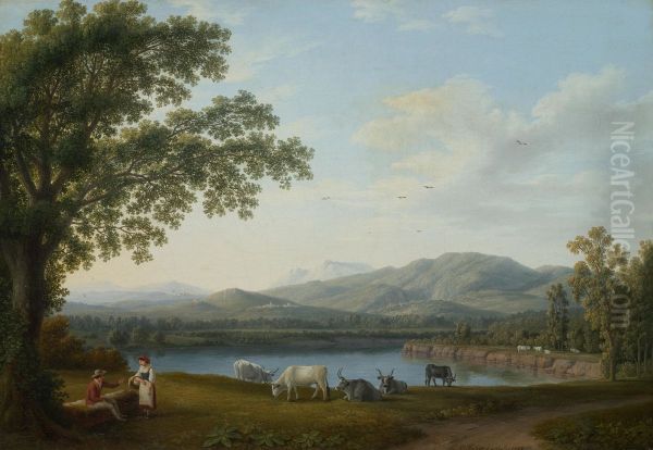 Original titleBlick auf den Sele und das Massiv der Monti Alburni Oil Painting by Jacob Philipp Hackert