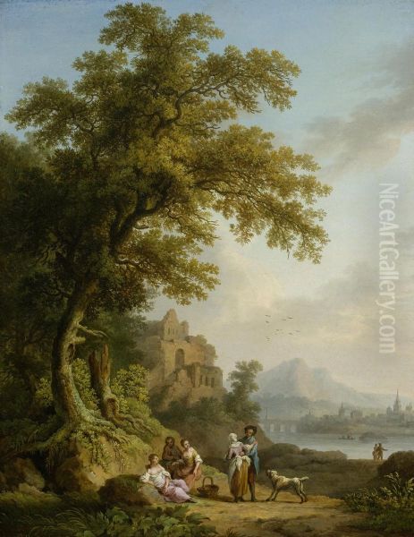 Original titleBlick auf das Chateau Gaillard und die Seine Oil Painting by Jacob Philipp Hackert