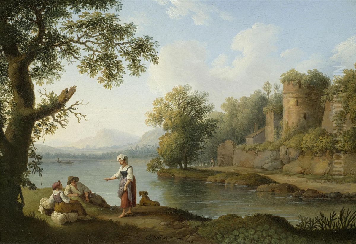 The Tiber in Rome Oil Painting by Jacob Philipp Hackert